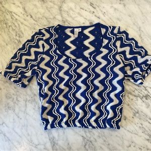 Women's & Other Stories Cropped Woven Top,‎ Wavy Blue/White Size XS